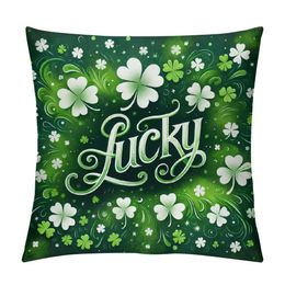 St Patricks Day Pillow Covers,Lucky Shamrock Decorations Holiday Spring Decorative Pillow Case Decor for Sofa Couch Green and White