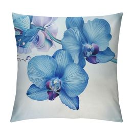 Flower Throw Pillow Cushion Cover, Orchids Natural Flowers Reflections on The Water for Spring Calming Art, Decorative Square Accent Pillow Case,Blue Purple