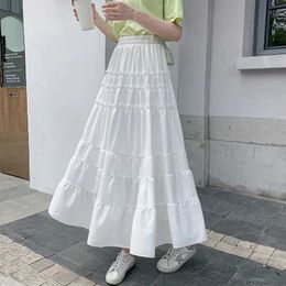 Skirts Seoulish Casual Womens Umbrella Long White Cake Skirts Bohemian High Waist Chiffon Female Maxi Skirts 2024 New Spring Summer Y240528