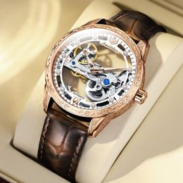 Wristwatches JSDUN Business Leather Strap Men Automatic Mechanical Wrist Watch Skeleton Retro For Male Relogio Masculino 272A