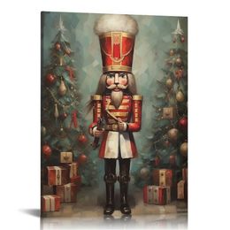 Vintage Christmas Poster Wall Art Decor Print Santa Claus Christmas House Truck Snowman Nutcracker Christmas Tree Elk Retro Set 6 Piece Canvas Christmas Gift