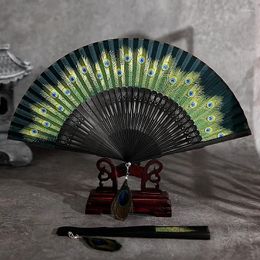 Decorative Figurines Chinese Style Peacock Fan Bamboo Feather Classical Craft Female Dance Hanfu Pendant Retro Daily Use Ghatpot Silk