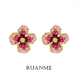 Stud Earrings 2024 Fashion Luxury Geometry Contracted Classic Romantic Pink Crystal Flowers Women Jewelry Party Gifts
