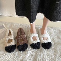 Casual Shoes Winter French Color-blocking Flat-bottomed Plush With Velvet To Keep Warm A Pedal Peas Women's Cotton