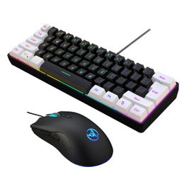 61keys Wired White Black Keyboard RGB Gaming Programmable Mouse Office Kit Backlight Keyboard and Mouse Combos for PUBG Gamer 240529