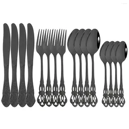Dinnerware Sets 16Pcs Black Cutlery Set Vintage Stainless Steel Knife Fork Dessert Spoons Tableware Western Home Kitchen Flatware