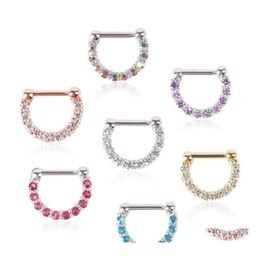 Nose Rings Studs Nose Rings Studs 30Pcs Rhinestone Crystal Hoops Unisex Surgical Steel Cz Septum Clicker Ring Piercing Body Jewellery Dhu41