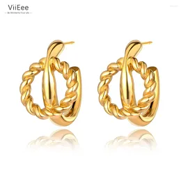 Stud Earrings ViiEee 18K Gold Plated Stainless Steel Geometry Intersecting Circle For Women Trendy Design Party Jewelry VE21098