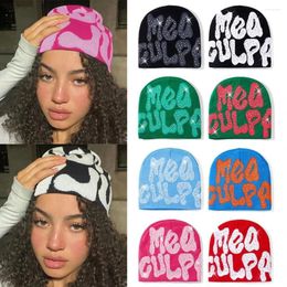 Berets 1 Pcs Acrylic MEA Culpa Beanies Hat With Rhinestone For Women Men Y2k Hats Hip-hop Soft Stretch Warm Knitted Slouchy Cap