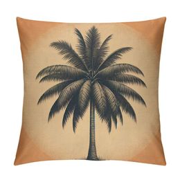 Palm Tree Throw Pillow Case Hawaiian Tropical Palms Leaf Vintage Green Yellow Decorative Square Cushion Covers Pillowcase Couch Sofa Men/Women