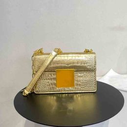 NEU T Alligator Flap Frauen Handtasche Quadrat Cross Body Umhängetaschen Ketten Designer -Tasche Echte Lederkette Gold Large Hardware Bu 270e