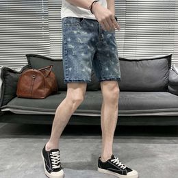 Men's denim shorts casual summer trendy mid pants 2024 new trend American high street retro five part pants