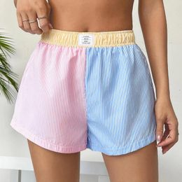 Women's Shorts For Women Casual Beautiful Mini Pants Striped Color Block Elastic Waisted Straight Leg Loose Slim Fit Trousers