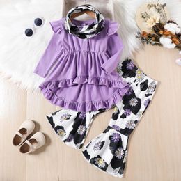 Clothing Sets 3 Piece Toddler Girls Clothes Cow Print Ruffle Long Sleeve Dress Tops And Flared Pants With Scarf Fall Winter Outfit