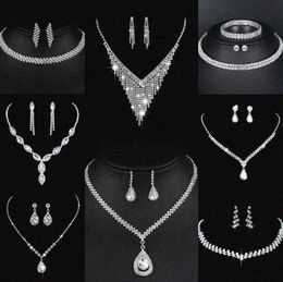 Valuable Lab Diamond Jewellery set Sterling Silver Wedding Necklace Earrings For Women Bridal Engagement Jewellery Gift f2Jj#