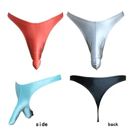 Women's Swimwear Masked Staffs Men's Glossy Oversized T-pants Sexy Solid Bikini High Score Men Thongs Bottomed Underwear Shiny Pants