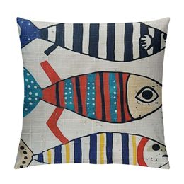 Ink Painting Watercolor Blue Fish Summer Home Sofa Chair Bed Decoration Lumbar Pillowcase Decorative Throw Pillow Cover Case