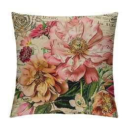Retro Flower Throw Pillow Covers Peony Rose Home Decorative Pillow Covers Vintage Cushion Cases Square Pillowcase