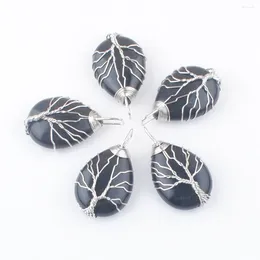Pendant Necklaces Listing Water Drop Black Natural Obsidian Stone Tree Of Life Pendants Wire Wrap Charm For Necklace Jewellery Making 5Pc
