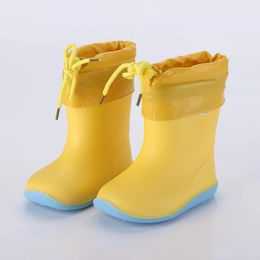 Kids Rubber Rain Boots for Girl Non-slip Boots Baby Boys Waterproof Water Shoes Warm Children Rainboots Removable cotton cover 240529