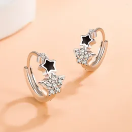 Dangle Earrings 925 Sterling Silver Woman Fashion Jewellery High Quality Crystal Zircon Simple Epoxy Black Five-pointed Star