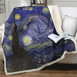 Blankets Artistic Oil Painting 3D Printed Blanket Soft Warm Plush Throw For Beds Sofa Portable Bedspreads Nap Shawl Quilts Cover
