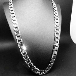 12mm Wide Curb Chain Necklace 18k White Gold Filled Vintage Classic Mens Jewellery Solid Accessories 24 Inches 204Y