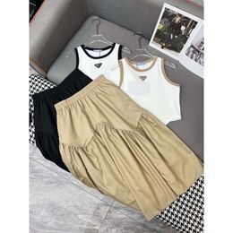 Summer Women Two Piece Dress Set Tank Top and Mini Skirts Trendy edging contrasting Colour sleeveless vest short casual vacation skirt medium fashion two-piece sets