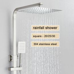 Bathroom Shower Mixer Crane Brushed Nickel Rain Shower System with Rotating Long Spout Multifunctional Shower Spray