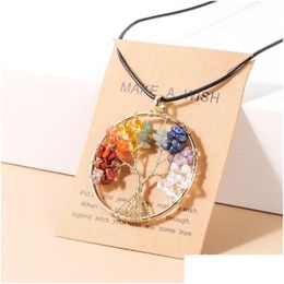 Pendant Necklaces 7 Chakras Tree Of Life Necklace Gold Colour Wisdom Natural Crystal Chip Beads Handmade Rope Jewellery Gift Drop Deliver Dhg4Y