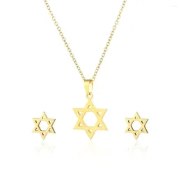 Necklace Earrings Set Small Star Of David Pendant Gold Color Stainless Steel Hexagram Amulet Sets For Women Jewish Jewelry Gift