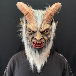 Party Masks 2021 Lucifer Cosplay Latex Halloween Costume Scary Demon Devil Movie Horrible Horn Mask Adults Props 249m