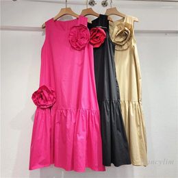 Casual Dresses Round Neck Sleeveless Dress Women's 2024 Summer Three-Dimensional Flower Fashion All-Matching Temperament Midi