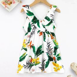 Girl Dresses Girls Plants Graphic Ruffle Trim V Neck Sleeveless Dress For Summer Holiday Beach Vacation Gift Party Hawaii