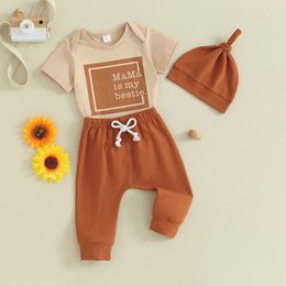 Clothing Sets Baby Boys Girls Summer Outfits Letter Print Crew Neck Short Sleeve Rompers Long Pants Hat 3Pcs Clothes