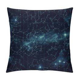 Star Map Throw Pillow Cover City Light Constellation in Night Sky Decorative Pillow Case 18 x 18 Inch Standard Square Cushion Cover for Sofa Bedroom Men Women
