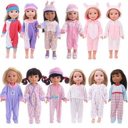 Doll Apparel One Piece Pyjamas Bunny Hooded Nightgown For 14 Inch American Doll 30-33cm Paola Renio 12Inch Alives Baby Girl Toy Winter Gift Y240529