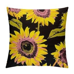 Sunflower Throw Pillow Cover Vintage Blossom Floral Pillow Case Pillowcase for Bedroom, Living Room, Cushion Sofa Standard Yellow Black