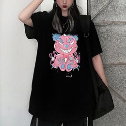 Women's Polos Summer Women 2024 Anime Cartoon Print Black Tops O-Neck Plus Size Short Sleeve Harajuku Vintage Clothing