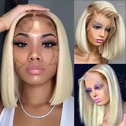 Blonde Lace Front Wigs For Women Short Bob Brazilian Human Hair Wig Brown Roots HD Transparent Frontal Preplucked