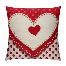 Valentines Day Pillow Cover Polka Dots Red Heart Decor Holiday Farmhouse Pillow Case Gifts Decoration for Home Sofa Couch