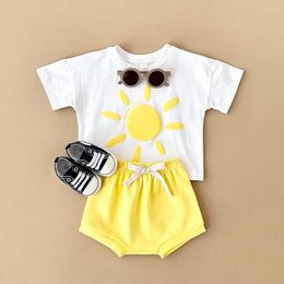 Clothing Sets 2024 Summer Baby Clothes Set Born Cotton Girl Suit Sun Flower Print Short Sleeved T-shirt Beach Shorts Toddler Boys Outfit