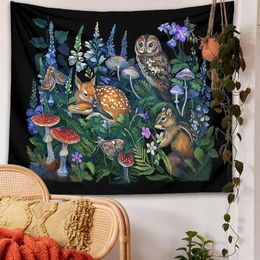 Tapestries Enchanted Forest Tapestry Wall Hanging Botanical Celestial Mushroom Wild Flower Magic Carpets Dorm Decor Starry Sky Carpet