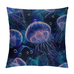 Throw Pillow Covers Blue Jellyfishes Swimming Ocean Pillow Case Cushion Cover for Home Party Decor