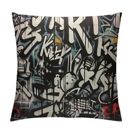 Graffiti Line Throw Pillow Cover Creative Artistic Doodle Ink Classic Monochrome Pillow Case Decorative Square Cushion for Home Couch Bed