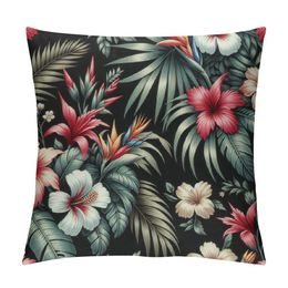 Tropical Palm Flowers Pillow Covers Summer Leaf ThrowPillow Covers Decorative Square Pillowcase Protector Cushion Case for Sofa Couch Bed Pillow Pillowcases