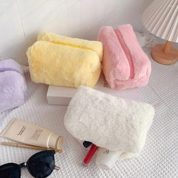 Storage Bags Basedidea Plush Women Cosmetic Bag Solid Color Soft Travel Organizer Pencil Case School Supplies