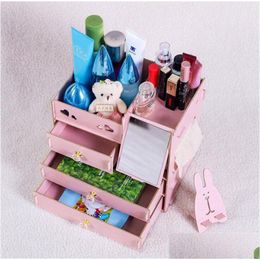 Storage Boxes Bins Diy Wooden Box Makeup Organiser Jewellery Container Wood Der Desktop Handmade Women Cosmetic Drop Delivery Home G Dhhcf