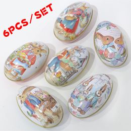 6 Pieces Easter Bunny Dress Printing Alloy Metal Trinket Tin Easter Eggs Shaped Candy Box Tinplate Case Party Decoration Z1123 310y
