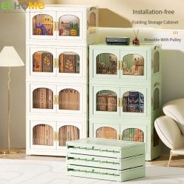 Family Storage Cabinet Foldable movable Installation-free Transparent Storage Box Children's Toys Clothes Closet Snack Cabinet